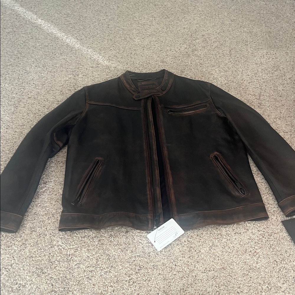 Thursday Boots Leather Roadster Jacket (Black Coffee) athletic cut size XL - Picture 5 of 9